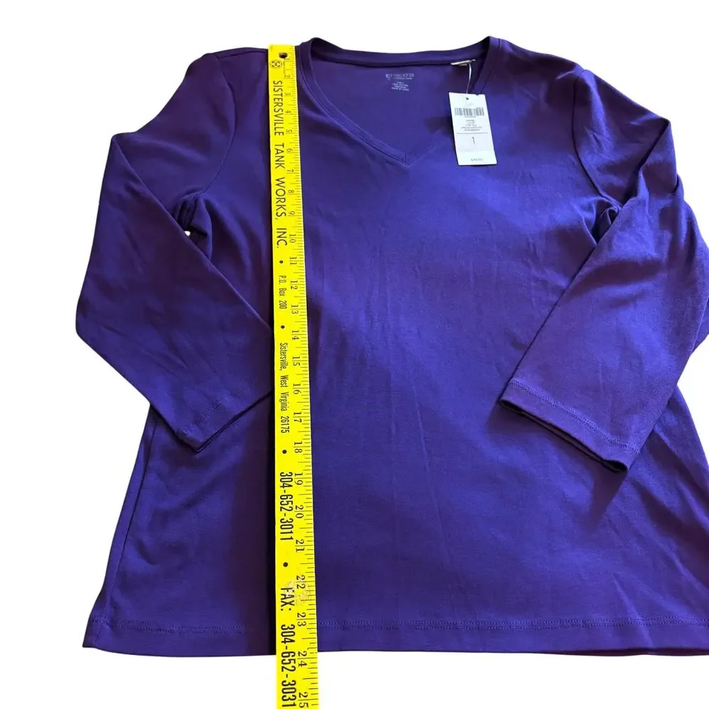 NEW Chicos Women's True Color Tee Chloe Top 3/4 Sleeve Soft Purple Amethyst 1 - Picture 3 of 5